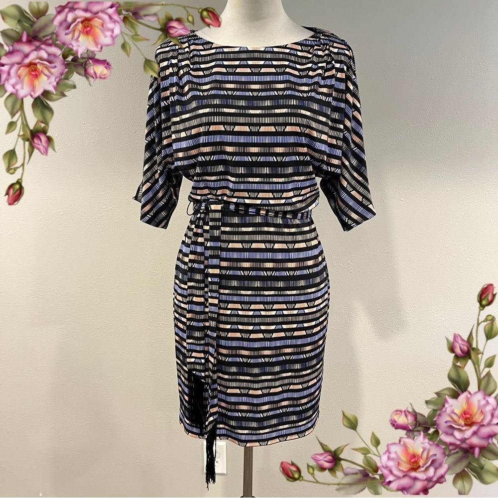 Jessica Simpson Striped bat sleeve stretchy mini Dress‎ with belt size XS